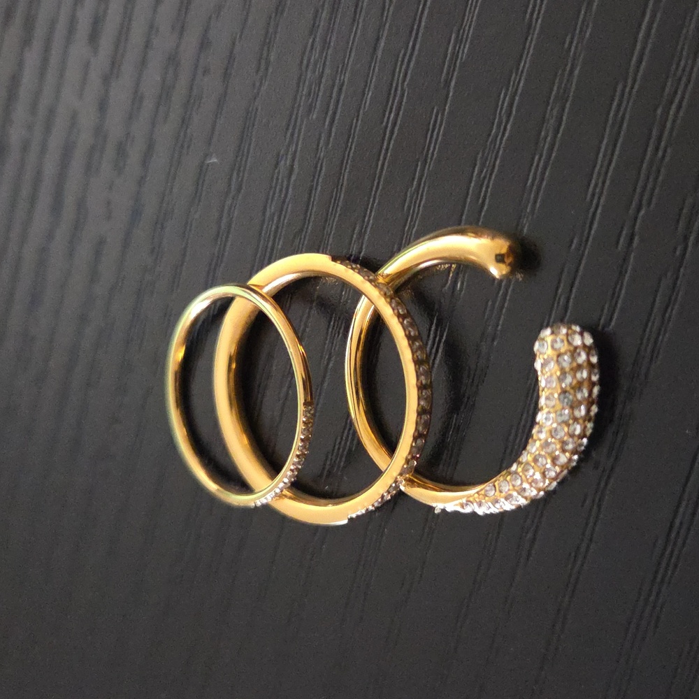 Tarnish Free Stainless Steel Open Pave Ring with Stacker Rings